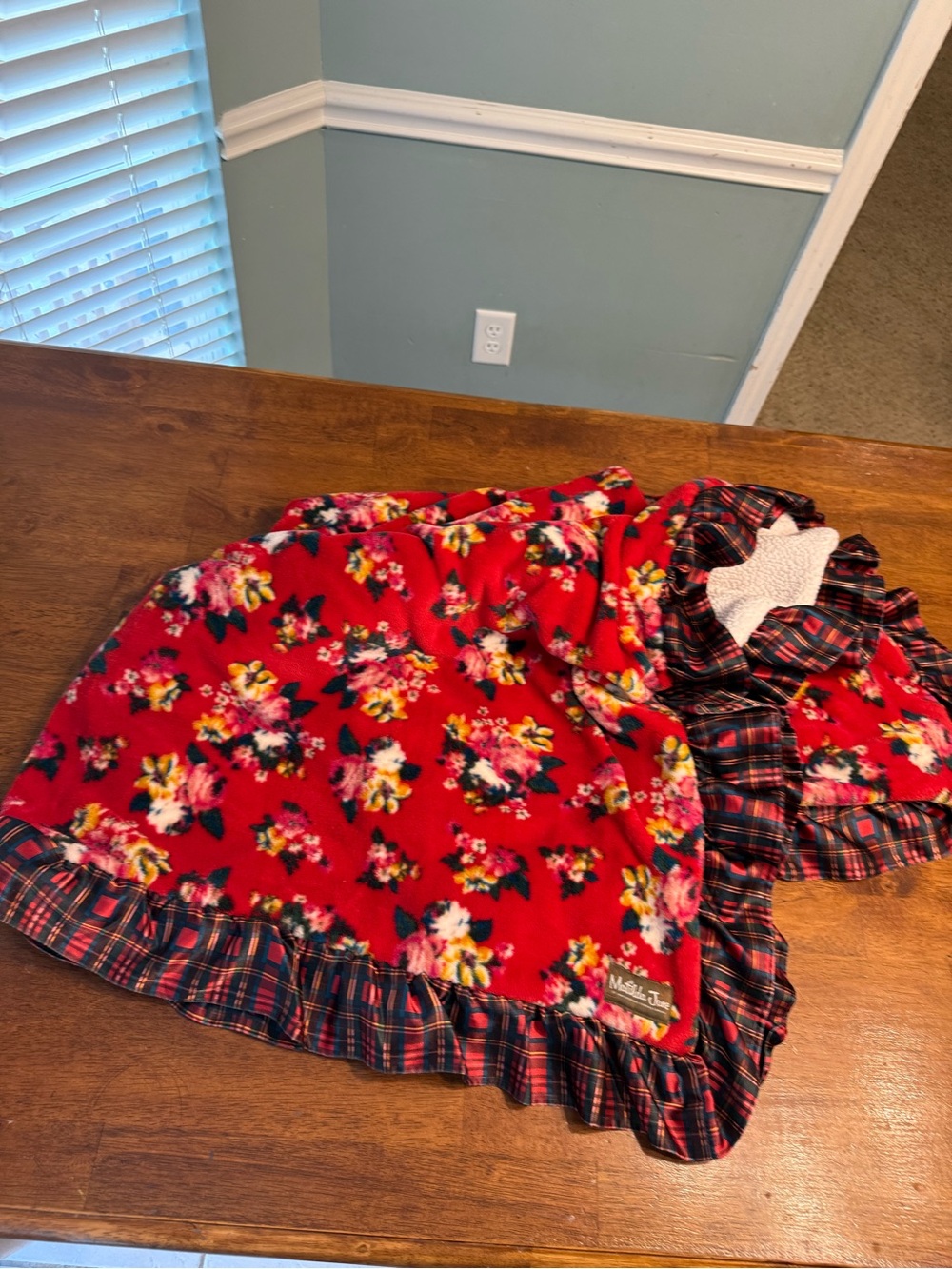 Matilda Jane "Wrap Me Up" Reversible Holiday Blanket Red Floral Plaid Ruffle HTF